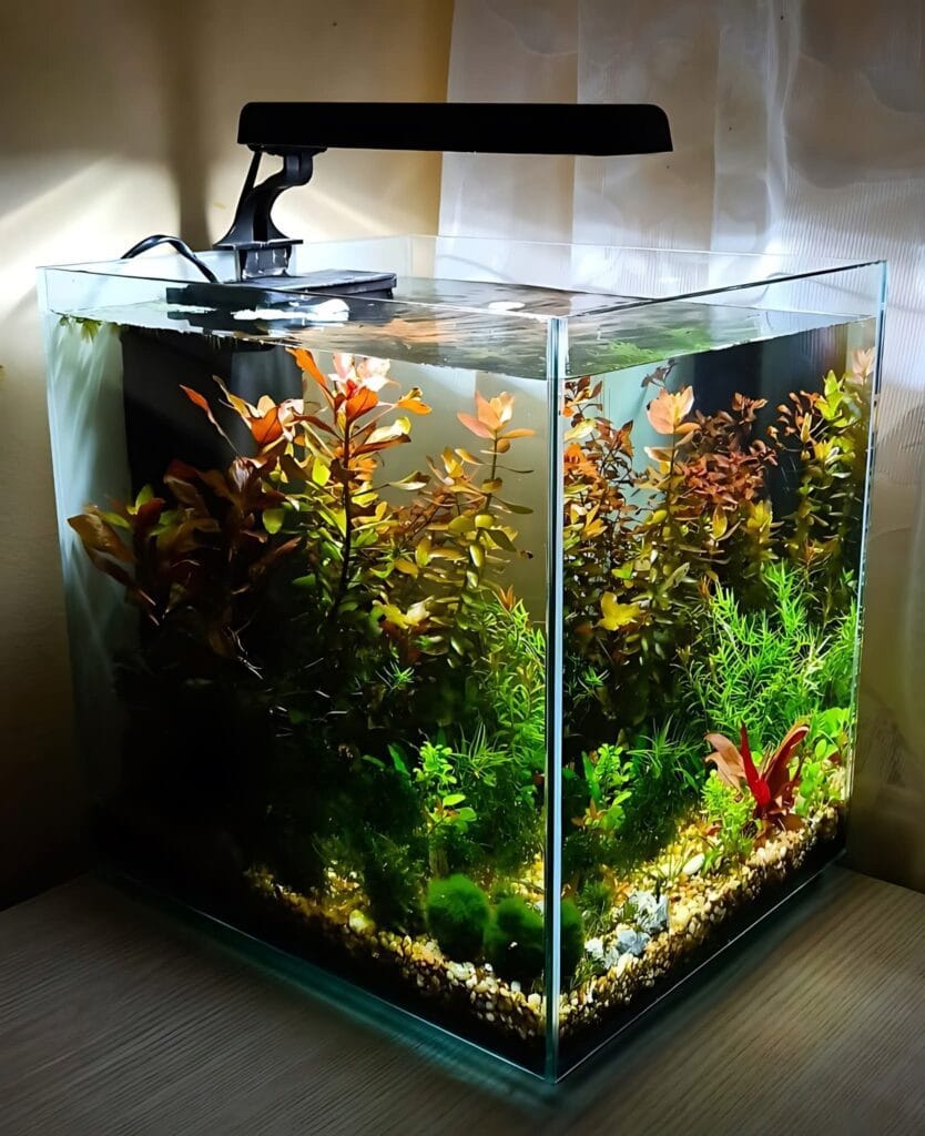nano aquarium with single fish setup for home or office