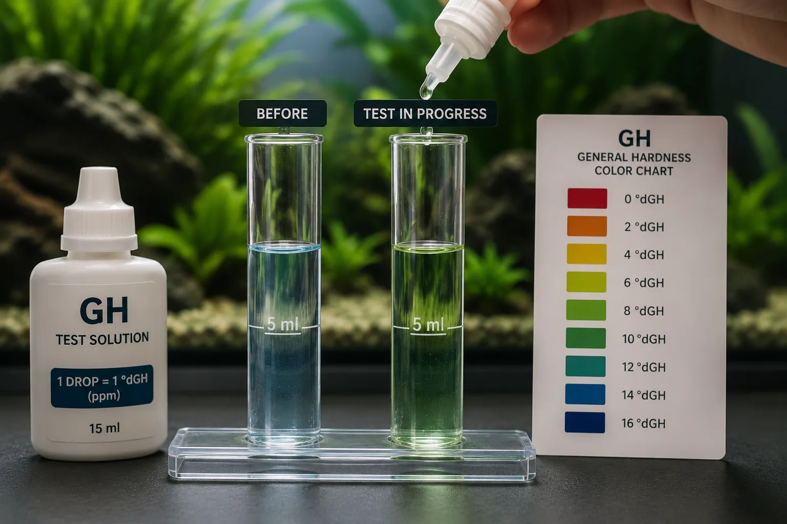Testing aquarium GH (general hardness) with liquid test kit — calcium and magnesium measuremen