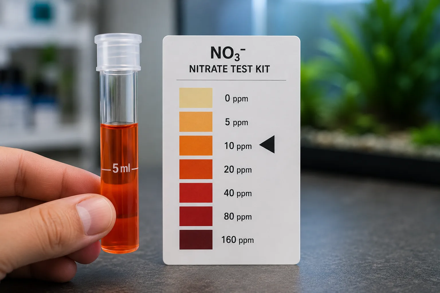 Aquarium nitrate test showing high reading — causes, safe levels, and reduction methods