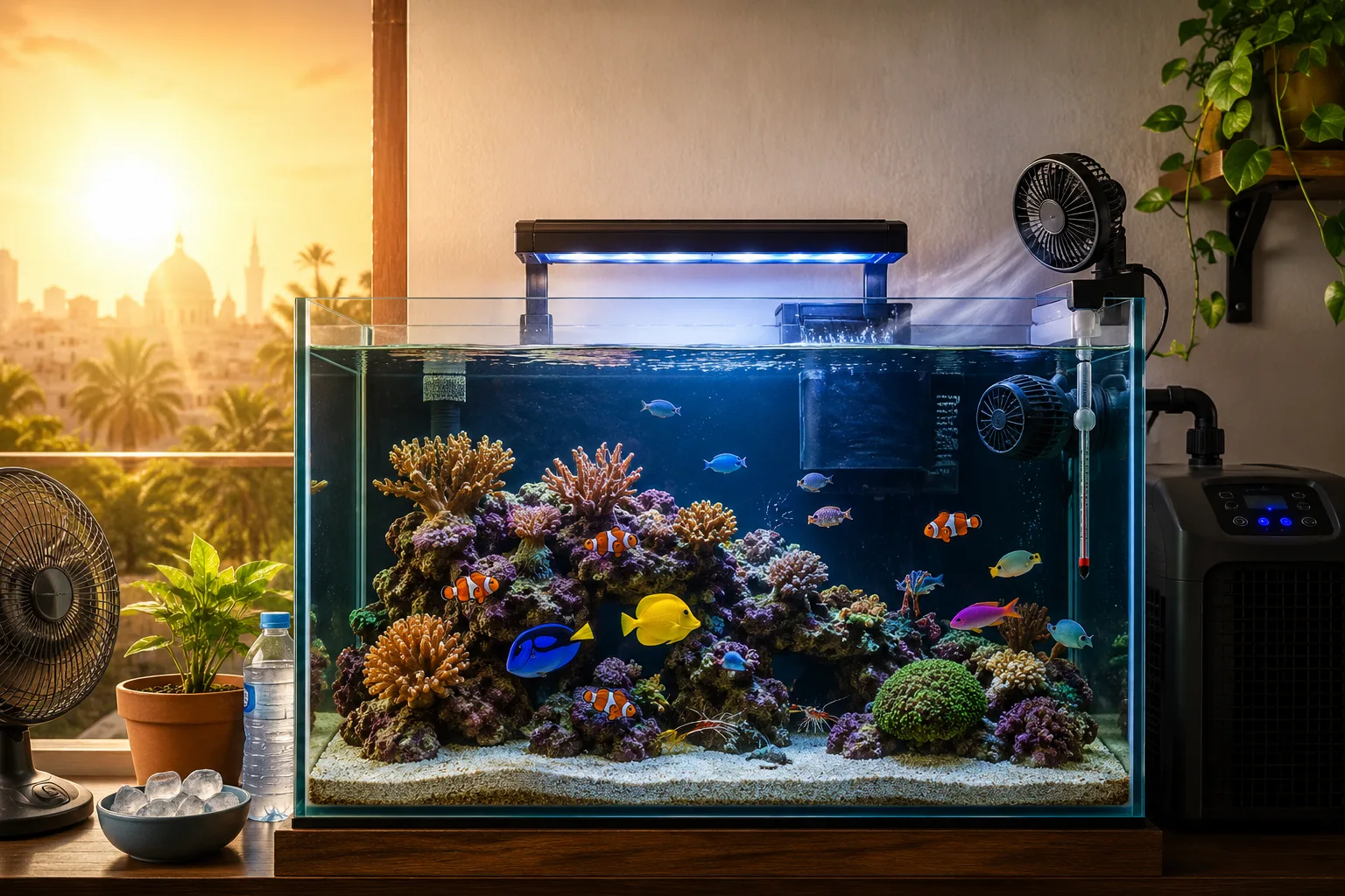 Aquarium water temperature management during Indian summer for freshwater, planted, shrimp, brackish, reef and marine aquariums in India.